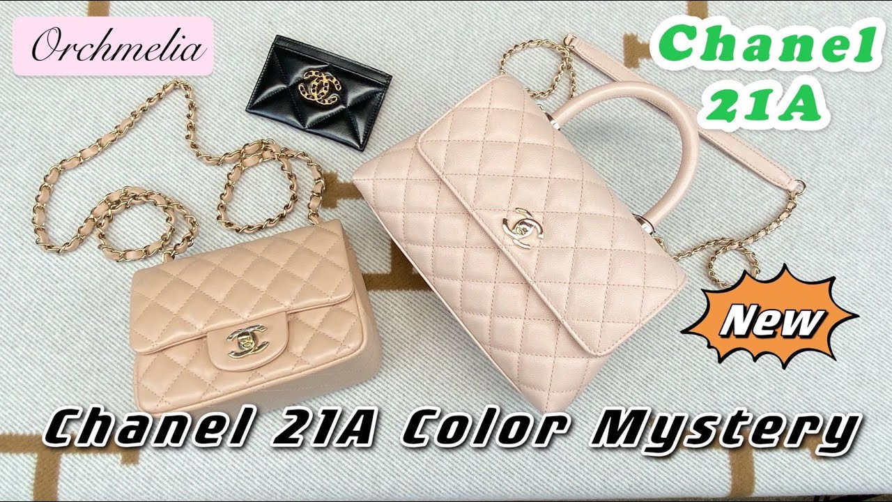 Chanel 21A Color Mystery Light Pink Caviar (ND022) Coco VS. Light Beige (NC632) Lambskin Square Mini