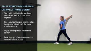 Split Stance Pec Stretch on Wall (Thumb Down)