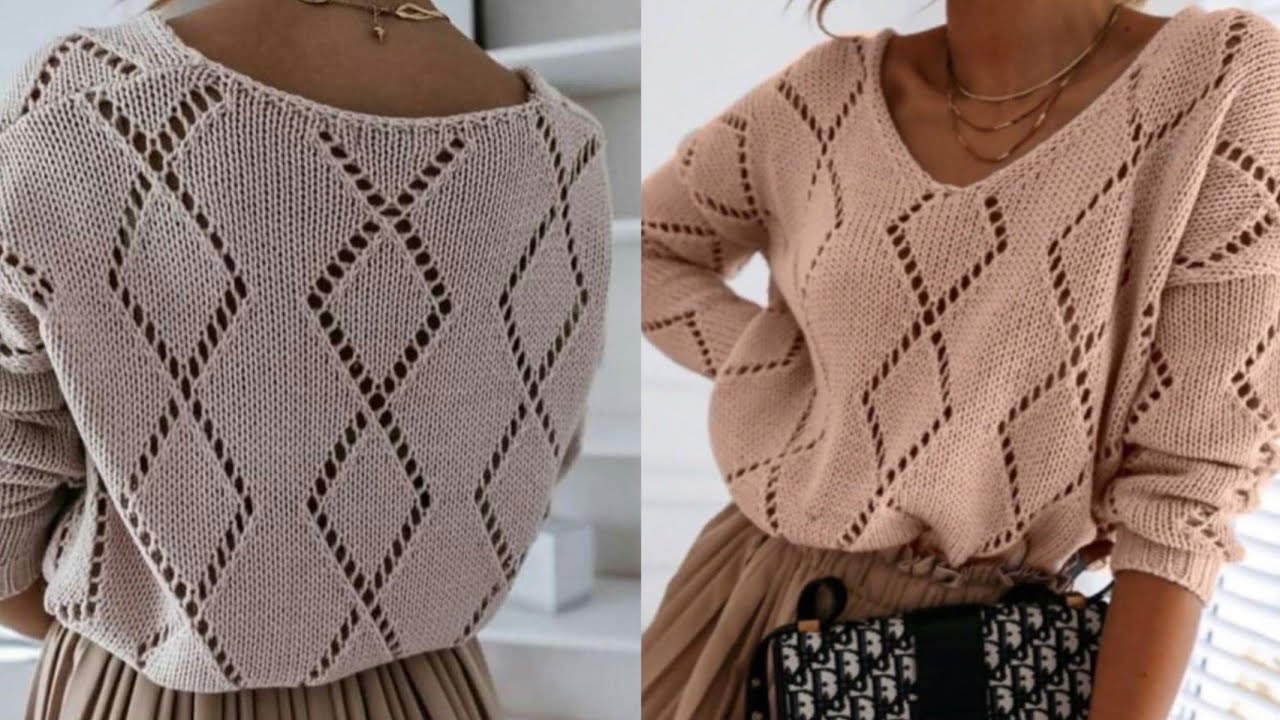 cómo tejer una puntada calada en forma de rombo a dos agujas