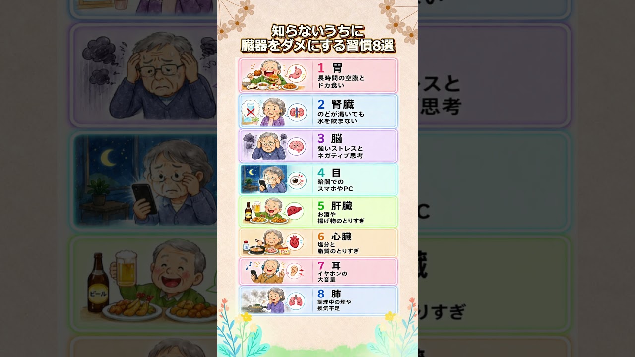 知らないうちに臓器をダメにする習慣8選 #シニアの健康 #健康習慣 #臓器を守る #生活習慣 #健康寿命#胃を守る