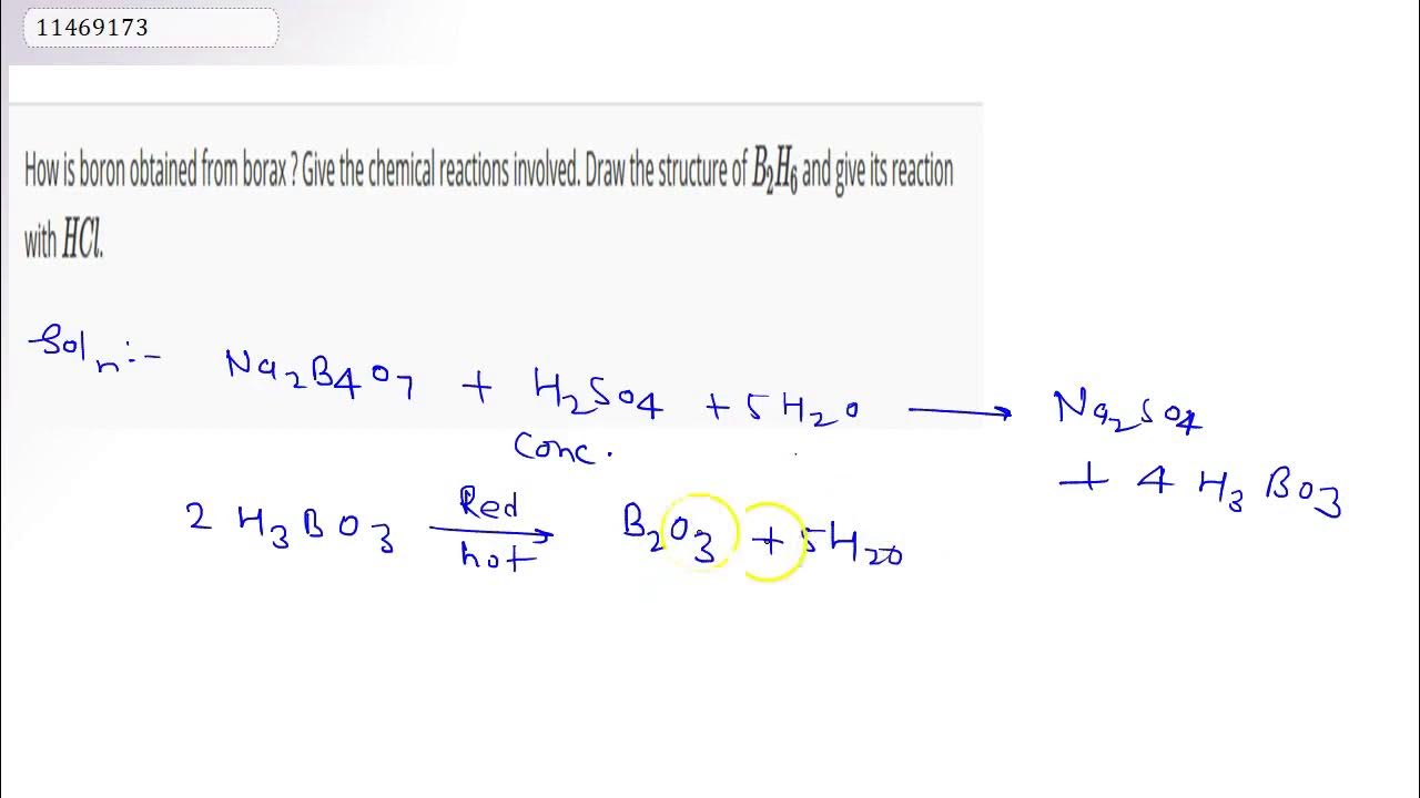 How is boron obtained from borax ? Give the chemical reactions involved