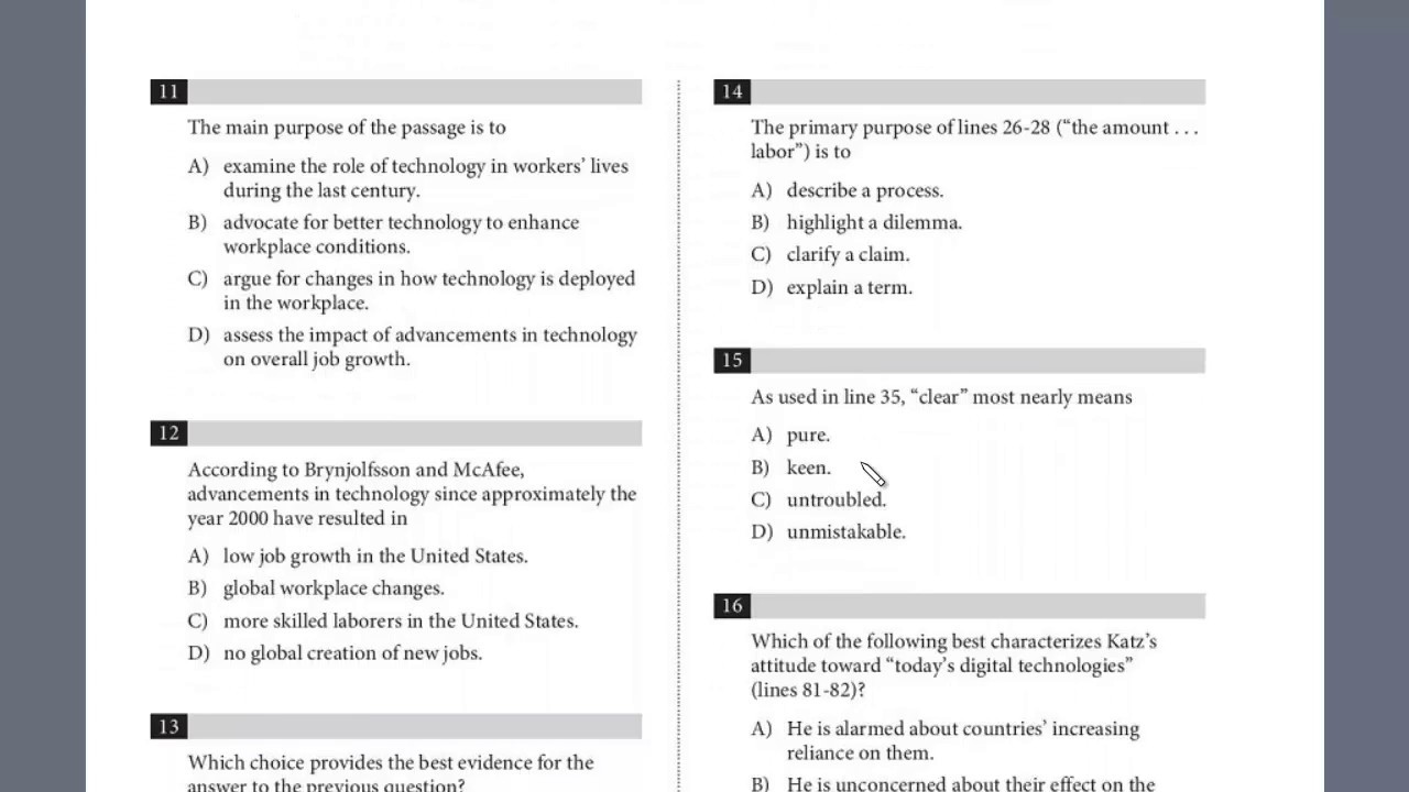 SAT Test 7, Section 1, 11-15 - YouTube