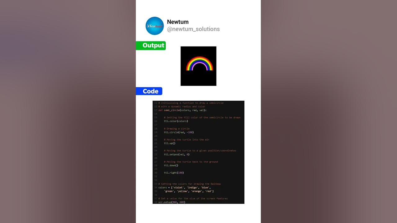 A Rainbow In Python using turtle.. #newtum #elearning #code # ...