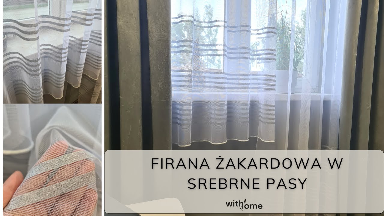 Firana żakardowa ze srebrnymi pasami - idealny komplet na okno balkonowe/ Withome