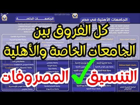 الفرق بين الجامعات الأهلية والجامعات الخاصة 2025 التنسيق المصروفات تدخل جامعة خاصه ولا اهلية