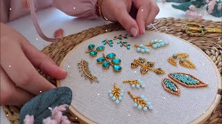 hand Embroidery for beginners : bead leaf embroidery basic stitches?|تعليم تنبات الوريقات للمبتدئات