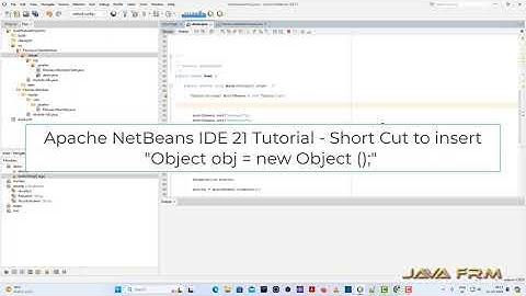 Apache NetBeans IDE 21 Tutorial - Short Cut to insert Object obj = new Object () - newo + Tab Key
