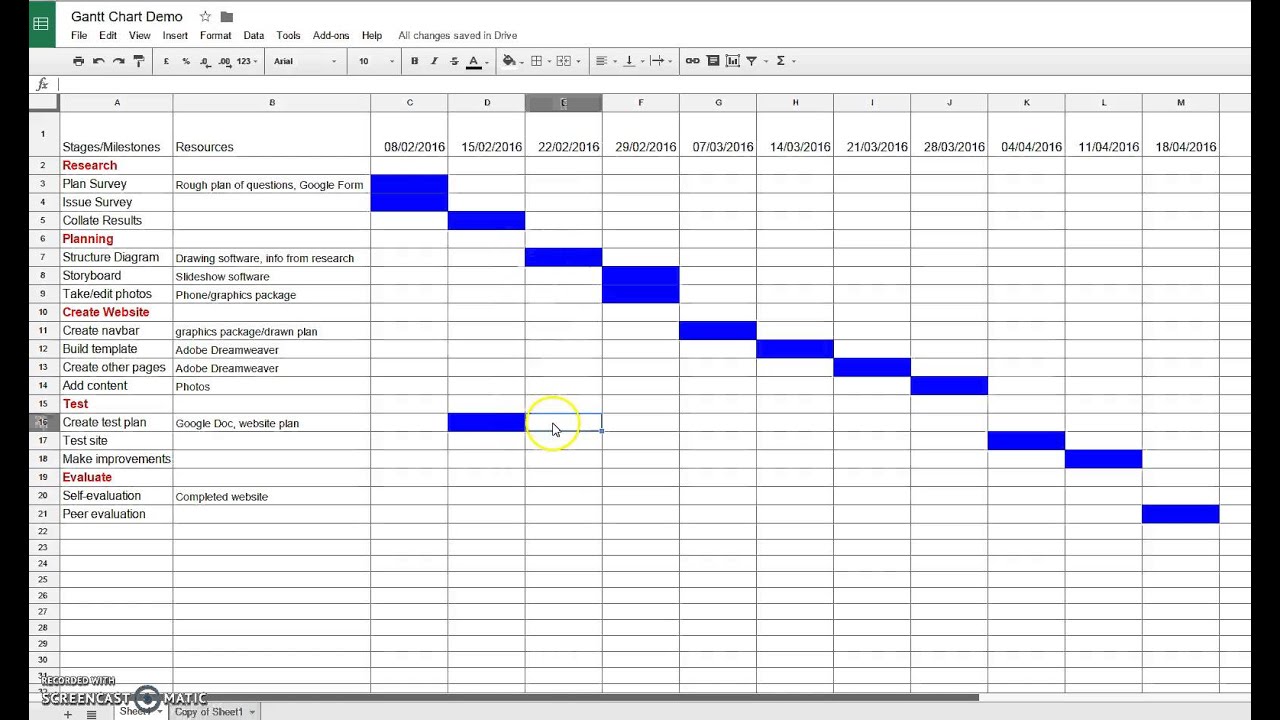 Create Gantt Chart In Google Sheets