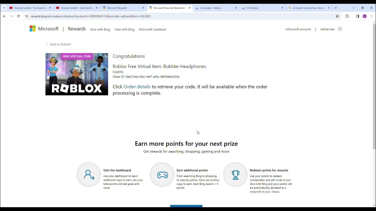 Microsoft rewards brought back 100 robux but it also has a free
