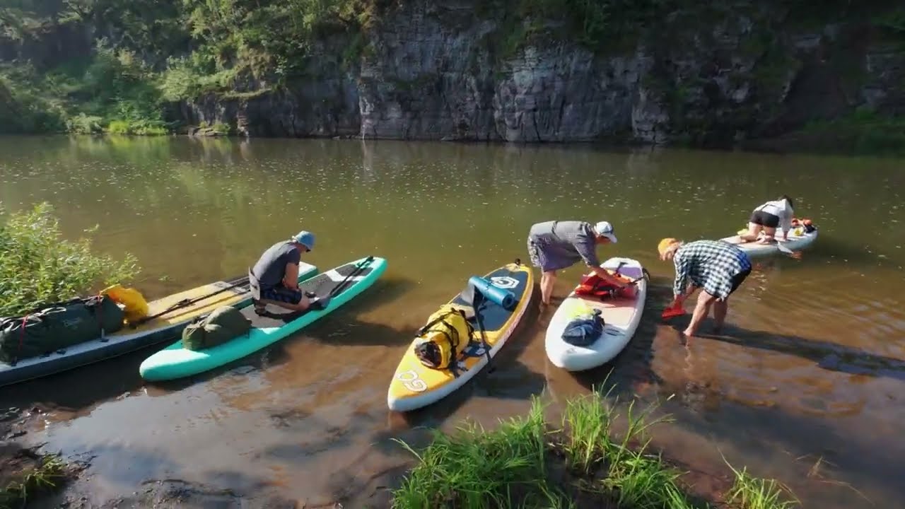 Сплав на сапбордах по реке Сим от Миньяра до Аши. Препятствия в виде низких мостов и насыпных бродов