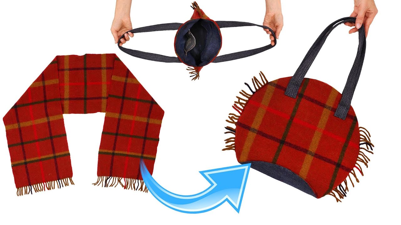 Reuse the old scarf an original idea for a beautiful round bag! YouTube