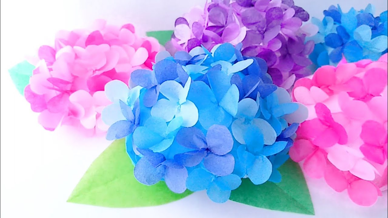 簡単】お花紙で作る✨あじさい💐【壁面飾り】折り紙✨6月の飾り How to
