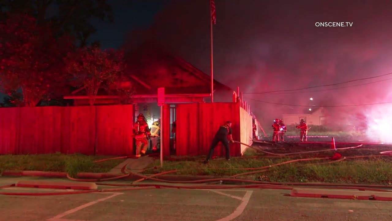 Houston Firefighters Battle House Fire