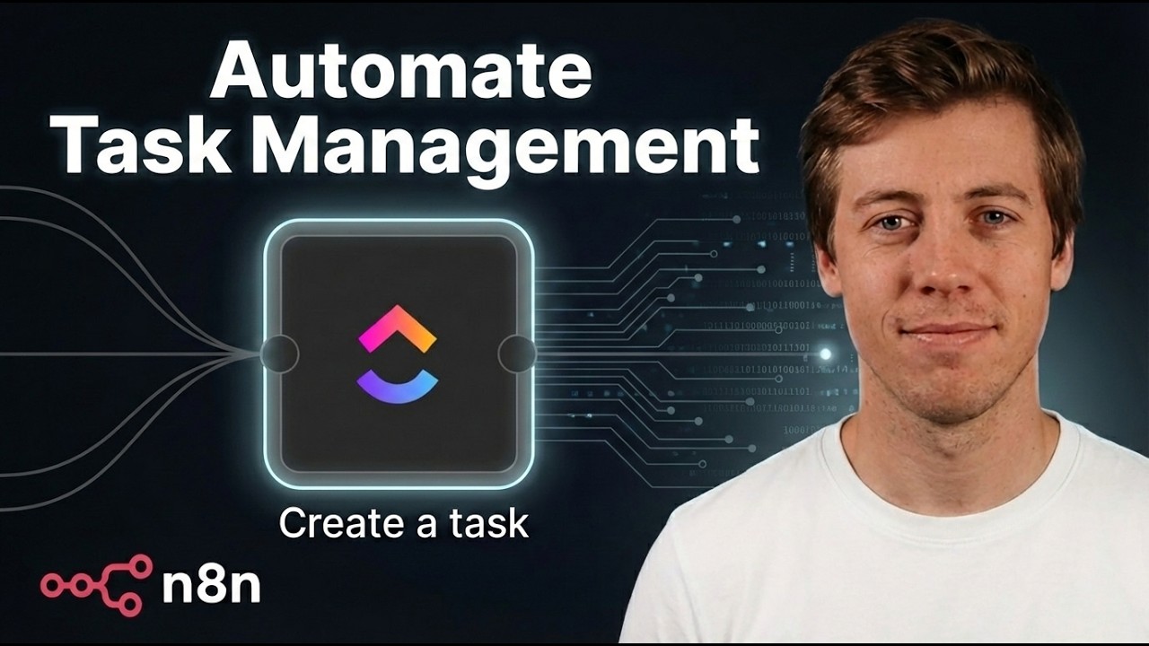 ClickUp n8n automation tutorial showing workflow diagram