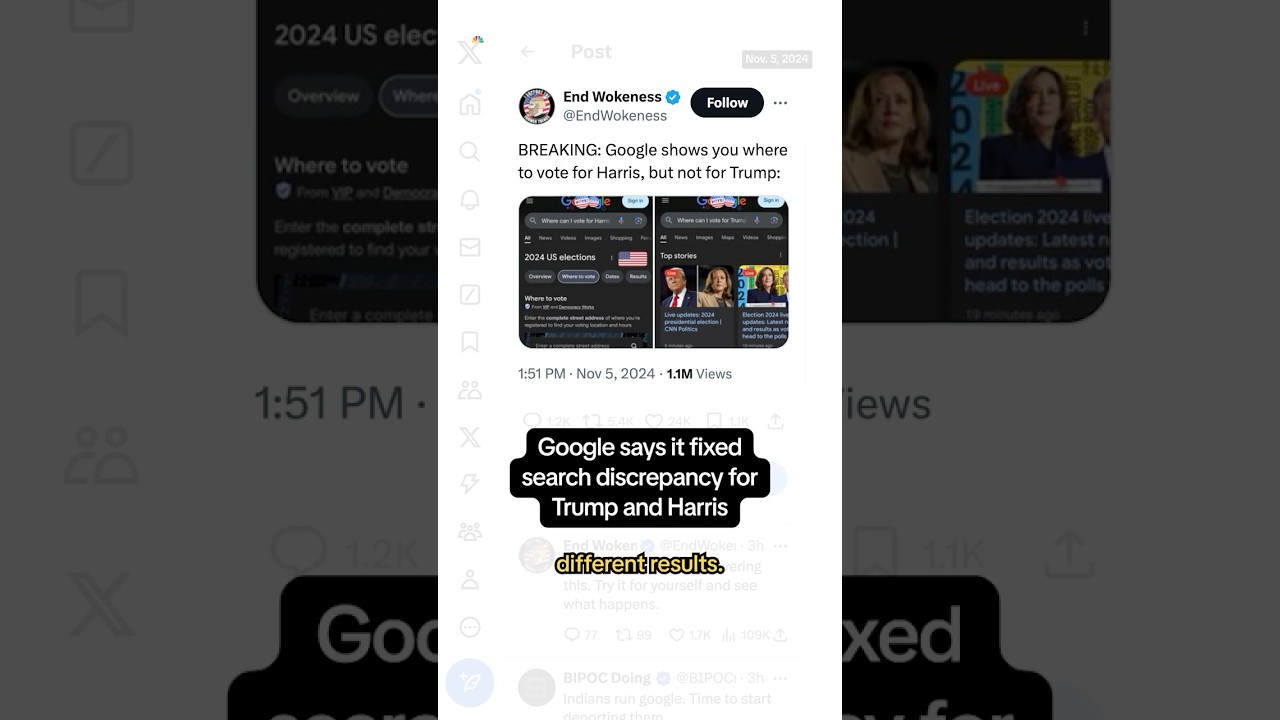 Google says it fixed search discrepancy for Trump and Harris