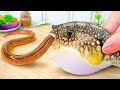 Yummy miniature spicy puffer fish with grilled eel recipe  asmr cooking blow fish in mini kitchen