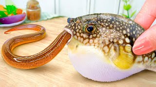 Yummy Miniature Spicy Puffer Fish with Grilled Eel Recipe 🐠 ASMR Cooking Blow Fish in Mini Kitchen