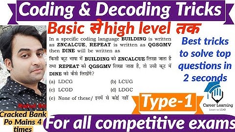 Coding Decoding Reasoning Tricks |सिर्फ़ 1 ही Trick से सारे प्रश्न Solve|Type-1|Career Learning|2020