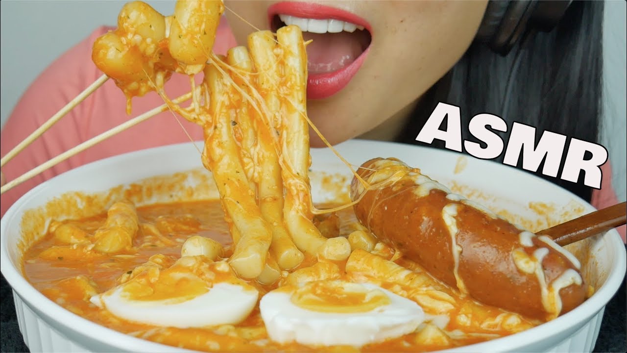 ASMR CHEESY KOREAN RICE CAKE + SAUSAGE (EATING SOUND) NO TALKING | SAS-ASMR