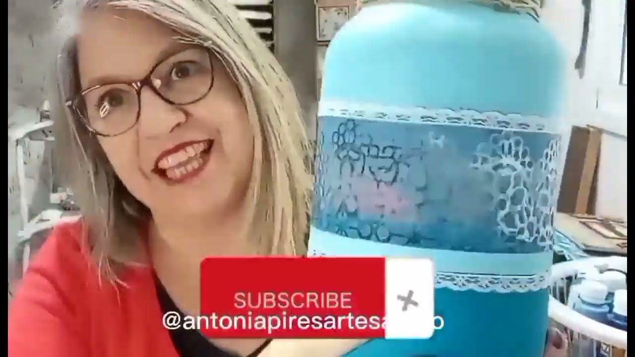 DIy Vidro grande de Palmito decorado ... faça você mesmo