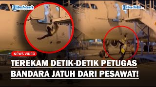 MENCEKAM! Detik-detik Petugas Bandara Jatuh dari Pintu Pesawat Transnusa, Tak Sadar Tangga Digeser!
