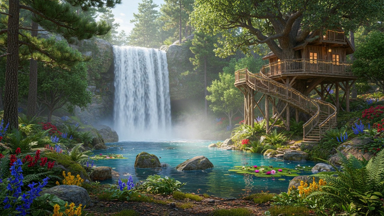 Elegant Jungle Oasis 💧🐦 Tranquil Waterfall & Bird Sounds for Deep Focus and Relaxation