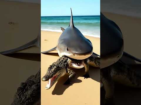 Акула схватила крокодила😱 и тащит в море #fishing