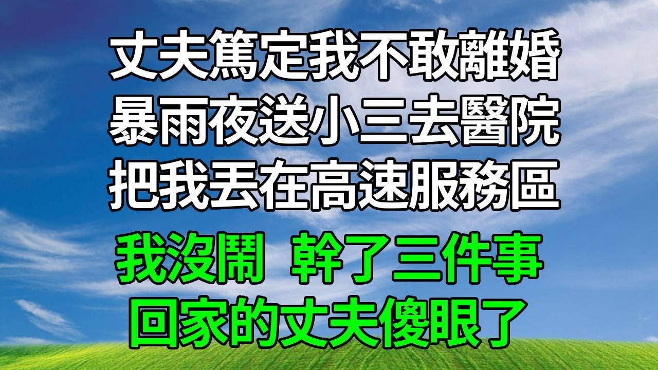 丈夫篤定我不敢離婚，暴雨夜送小三去醫院，把我丟在高速服務區。我沒鬧，幹了三件事，回家的丈夫傻眼了。#生活經驗 #為人處世 #人生感悟 #故事頻道 #婆媳 #打脸