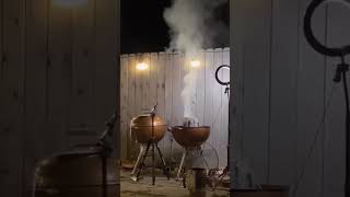 Behind-the scenes shot of my set-up when I’m filming a cook at night.