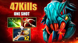 Weaver 47 Kills INSANE OneShot Build with 2x Divine Rapiers + Daedalus | Dota 2