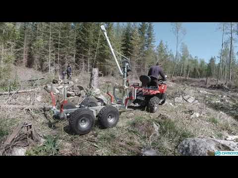 ATV: Cf moto Cforce 520L with log wagon in the forest.