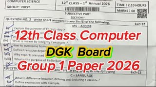 2nd Year Computer Group 1 Dgk Board Paper 2026 12th Class Computer Dgk Board Group 1 Paper 2026