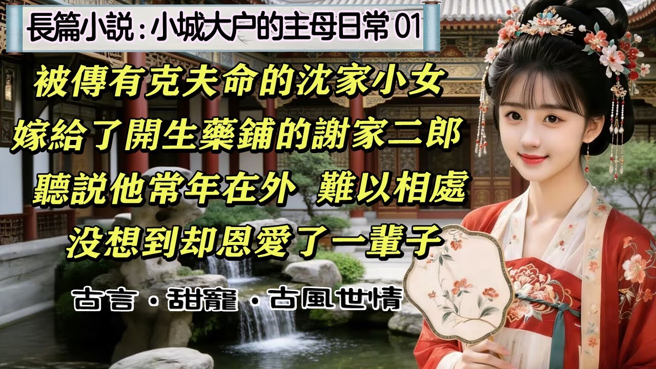 1長篇小說：《小城大戶的主母日常》01 白河鎮的沈家小女，嫁給了平山縣開生藥鋪的謝家二郎，聽說他常年在外，家道中落，沒想到婚後很恩愛，相當恩愛，恩愛了一輩子。