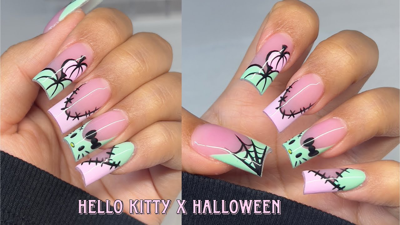 Hello Kitty Halloween Nail Design | Acrylic Nails Tutorial 