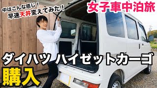 【軽バン購入】全国制覇の車中泊旅で乗る車を購入！早速天井を木目調に変えてみた！【ダイハツ ハイゼットカーゴ】