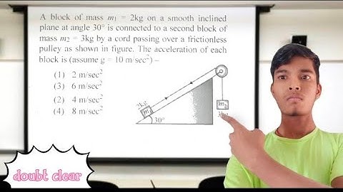 A block of mass n = 2kg on a smooth inclinedplane at angle 30° is connected to a second block