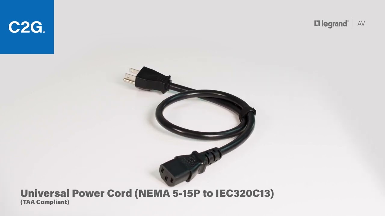 Cable de alimentación de TV, 12 pies/12.0 ft en ángulo doble (ángulo tipo  L) IEC 320 C7 a Nema 1-15P cable de alimentación de CA, NISPT-2 18AWG 2