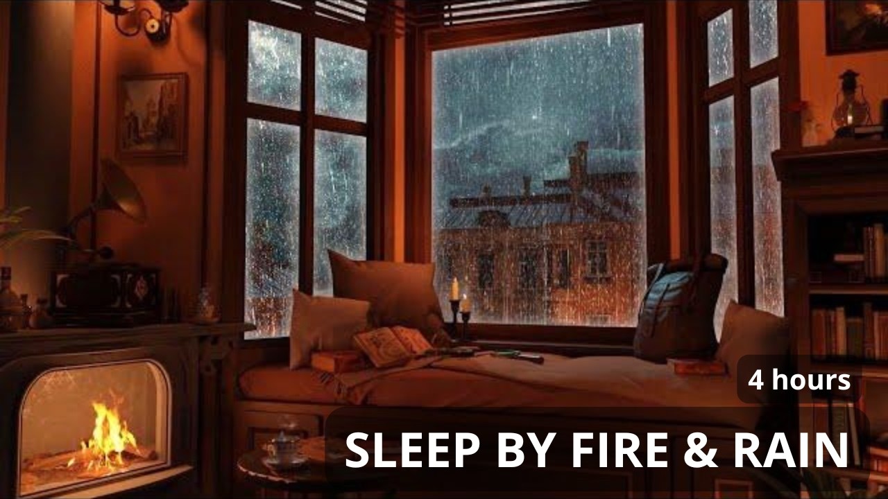 🔥 Fireplace & Rain Sounds for Sleep 💤 4 Hours | Cozy Cabin Ambience ...