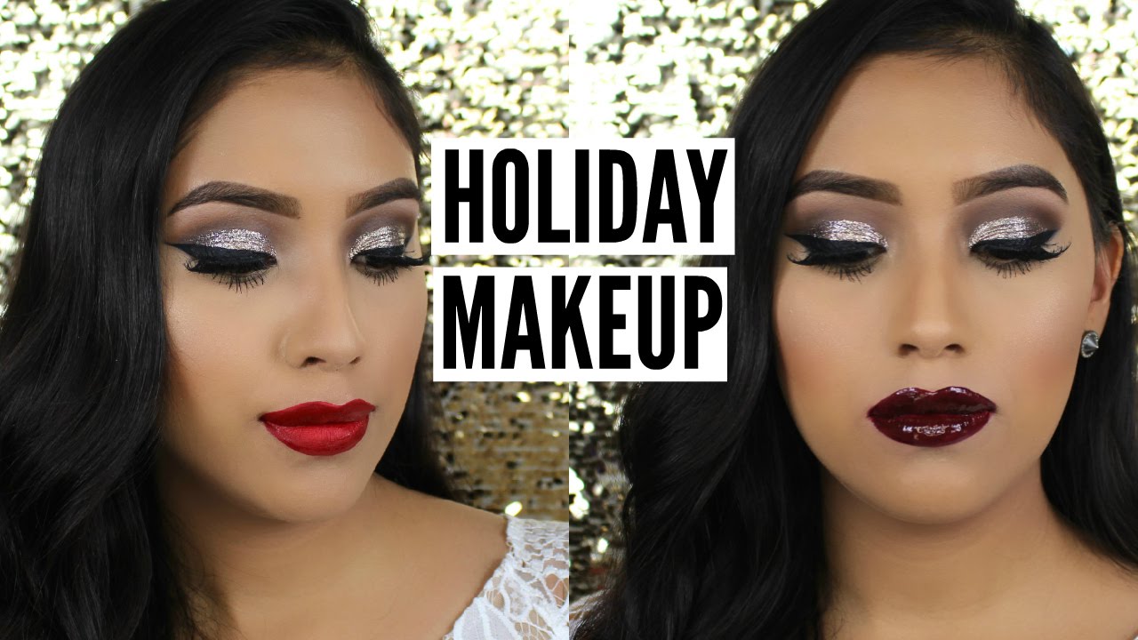 EASY Classic Glitter Holiday Makeup Tutorial | 2 Lip Options - YouTube