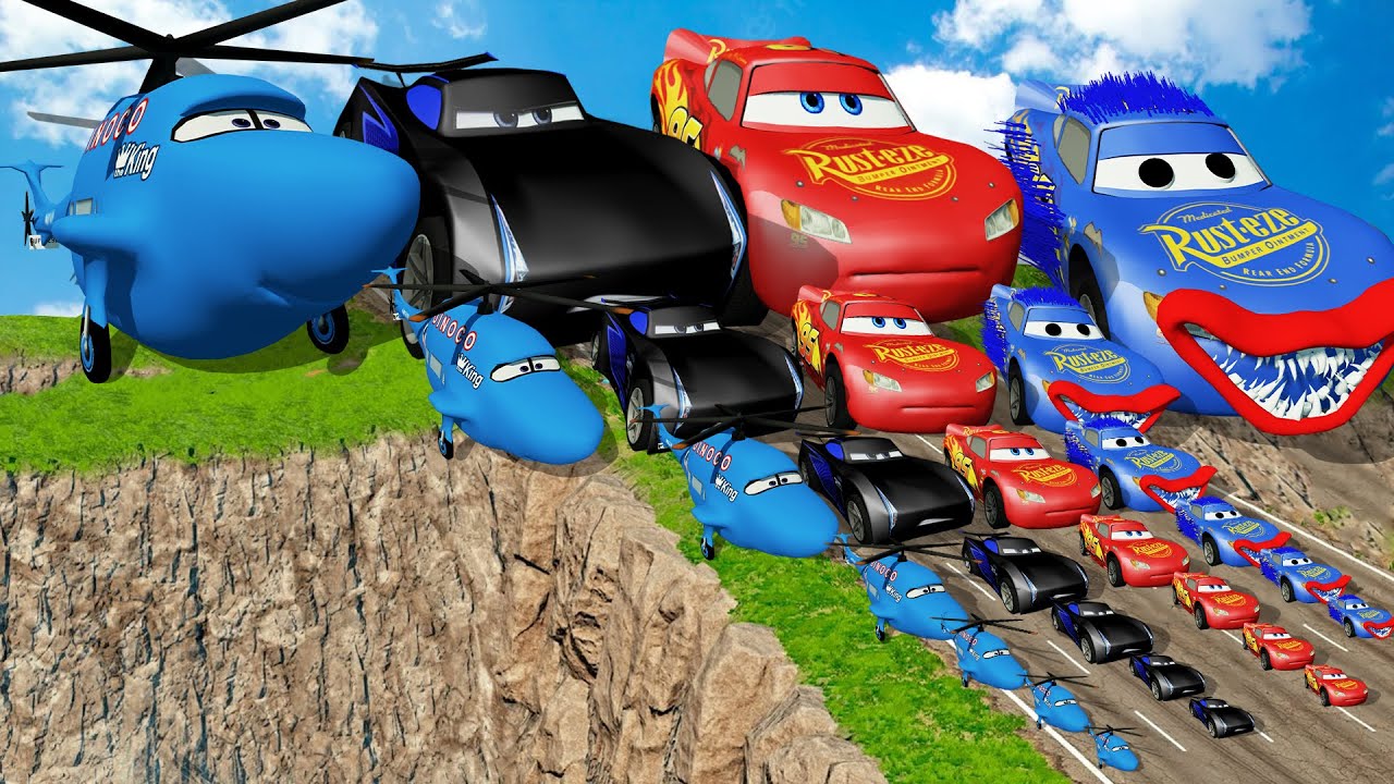 Big & Small Lightning Mcqueen vs Jackson Storm vs Dinoco | BeamNG.Drive