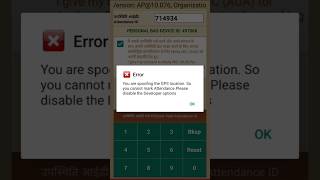 You are spoofing the GPS Location So you cannot mark Attendance Please disable the Developer options