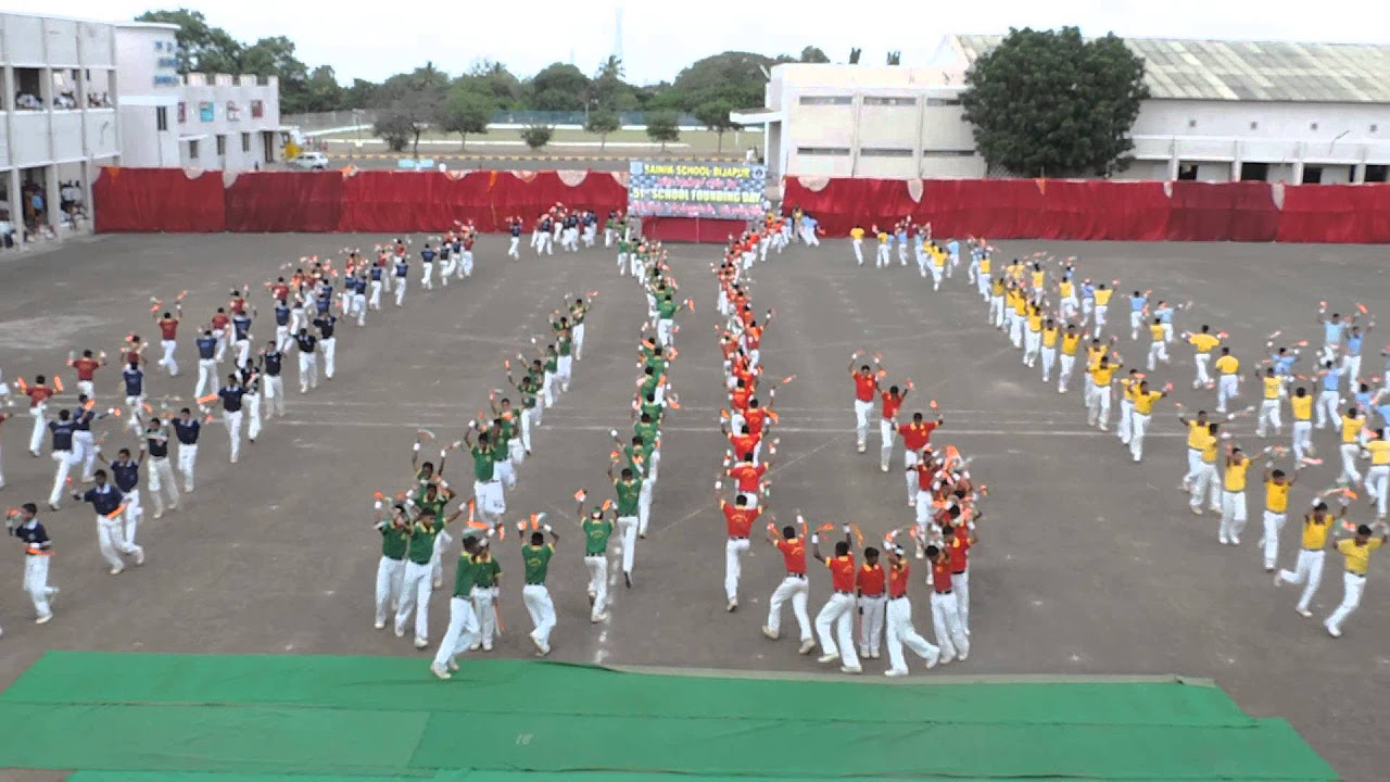 Sainik School Bijapur Anniversary Mass PT exit from Quadrangle 15 Sept 2014