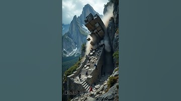 😲landslide on mountain stairs - people scared 😟 #travel#dangerousadventures #ai #disaster #mountains