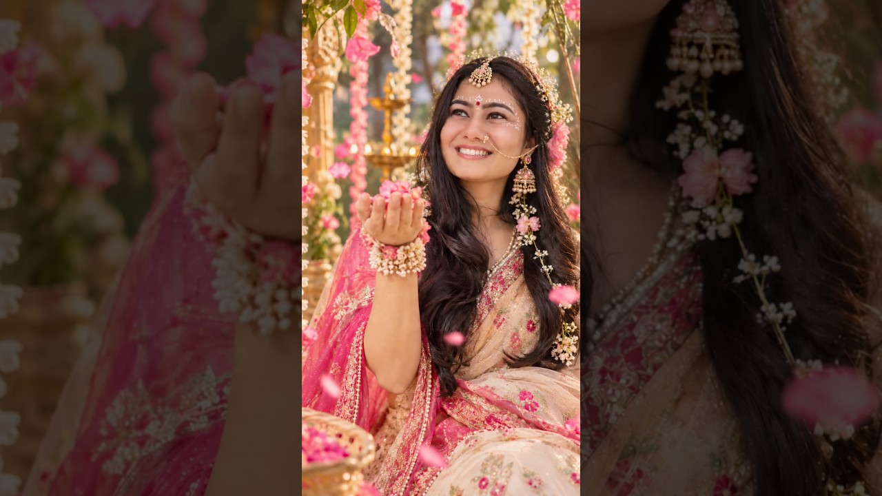 A little Radha-inspired transformation for Janmashtami 🌸🦚✨