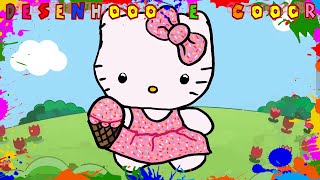 Como Desenhar a HELLO KITTY | HELLO KITTY | Desenho para Colorir e Imprimir | Desenhooo e Cooor