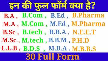 Full Form of - BA, MA, B.Com, M.Com, B.Sc, M.Sc, B.tech, M.tech, B.Ed, M.Ed, BBA, MBA, LLB, PHD, ITI