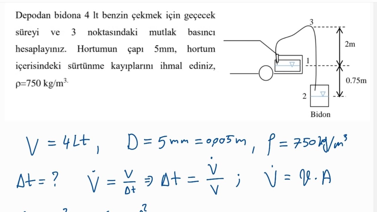 Akışkanlar mekaniği 1 Bernoulli denklemi ile ilgili bir soru çözümü