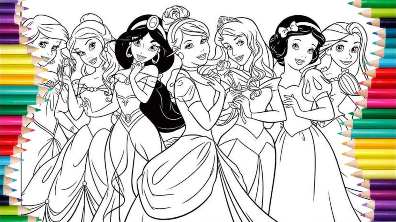 Disney Princess Coloring Book Compilation Elsa Anna Mermaid Snow White ...