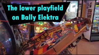 The lower playfield in Bally Elektra pinball machine.