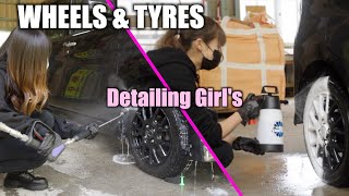 [Part1]車好き女子のガチの洗車‼️ビギナー向け [タイヤ&ホイール編]　後輩ちゃんが友達を連れて洗車に来たのでディテイリング洗車を伝授しました✨